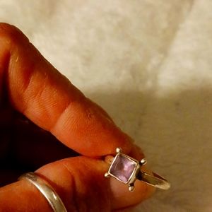 925 Stamped Silver and Anethyst Stone Sz 7 Ring B2 0108